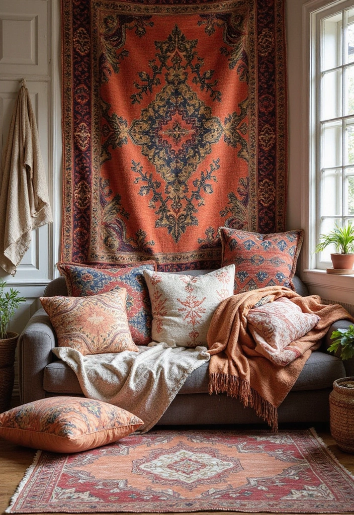 12 Bohemian Decor Ideas That'll Make Your Home Feel Like a Cozy Oasis (You Won't Believe #5!) - 1. Layered Textiles for Ultimate Comfort