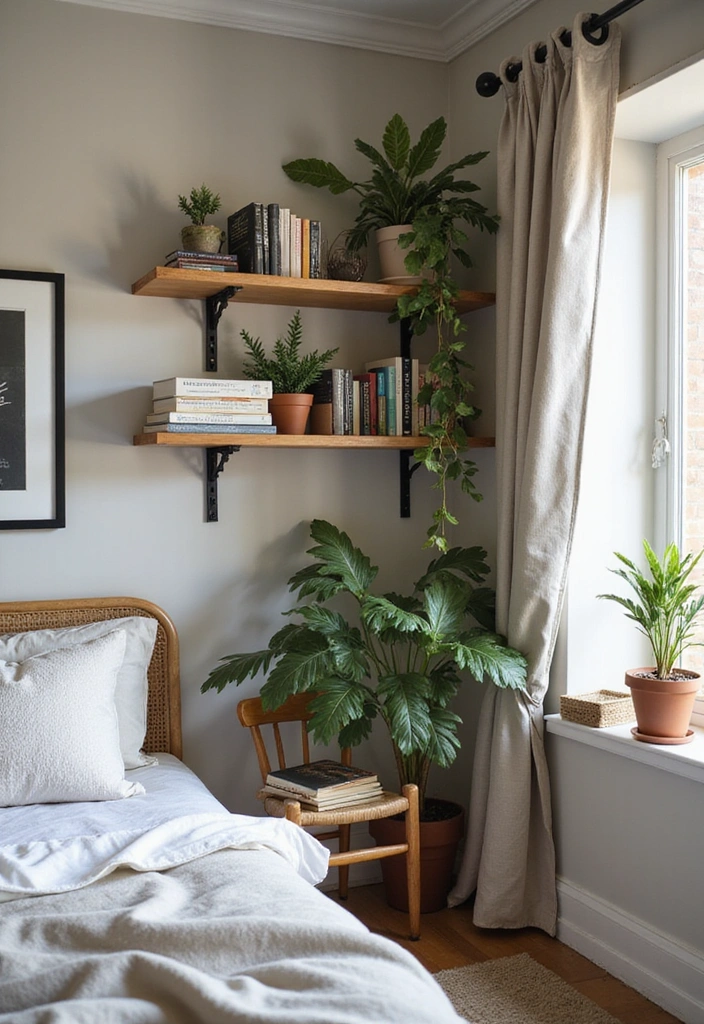 15 Cozy Bedroom Decor Ideas That Will Make You Want to Stay in Bed Forever (Check Out #10!) - 8. Cozy Corner Shelves