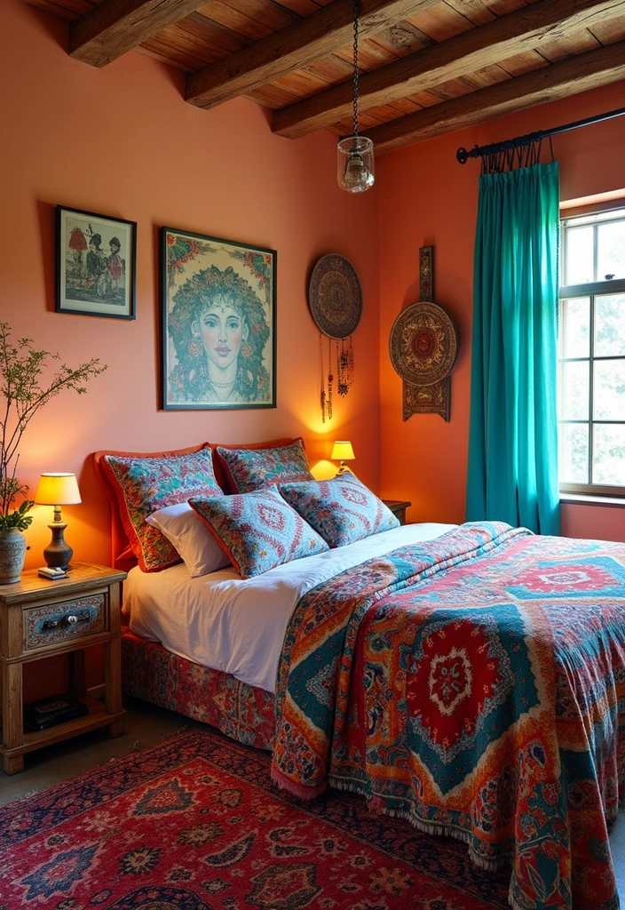 16 Bohemian Bedroom Makeovers That Will Inspire Your Dreamy Retreat (Wait Until You See #11!) - 3. Play with Colorful Patterns
