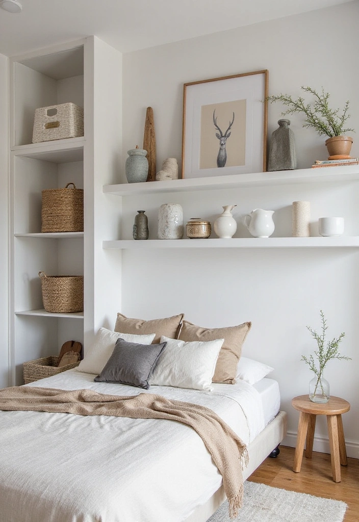 19 Minimalist Bedroom Ideas That'll Ensure You Wake Up Refreshed Every Morning! - 7. Open Shelving