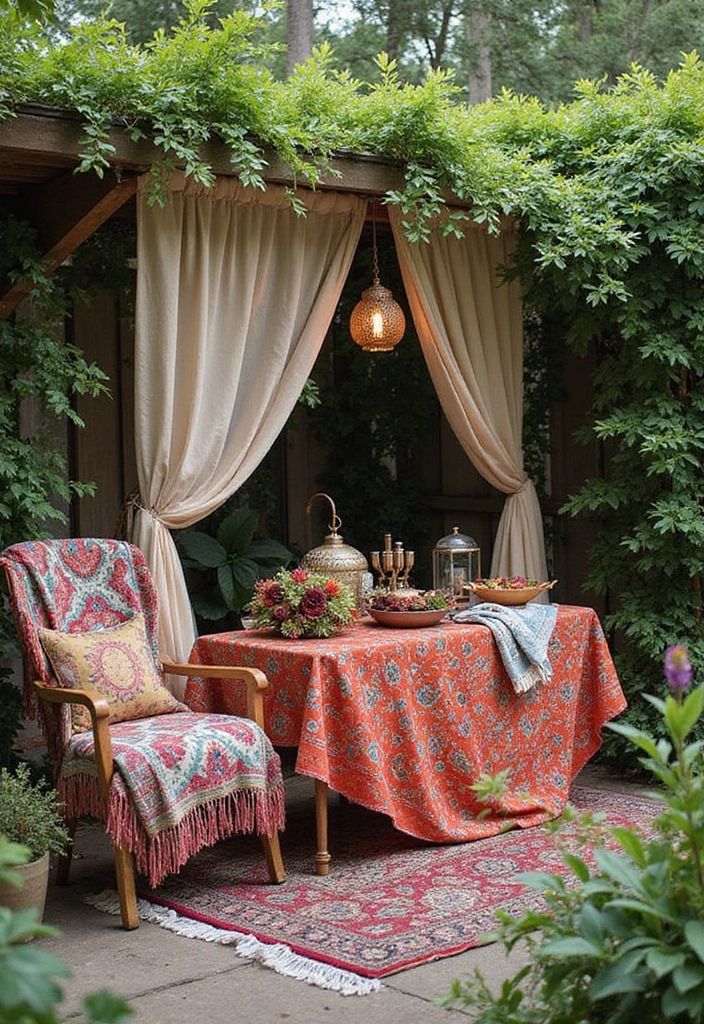 20 Bohemian Gardening Ideas That'll Turn Your Yard into a Serene Retreat (Check Out #11!) - 3. Mix and Match Textiles