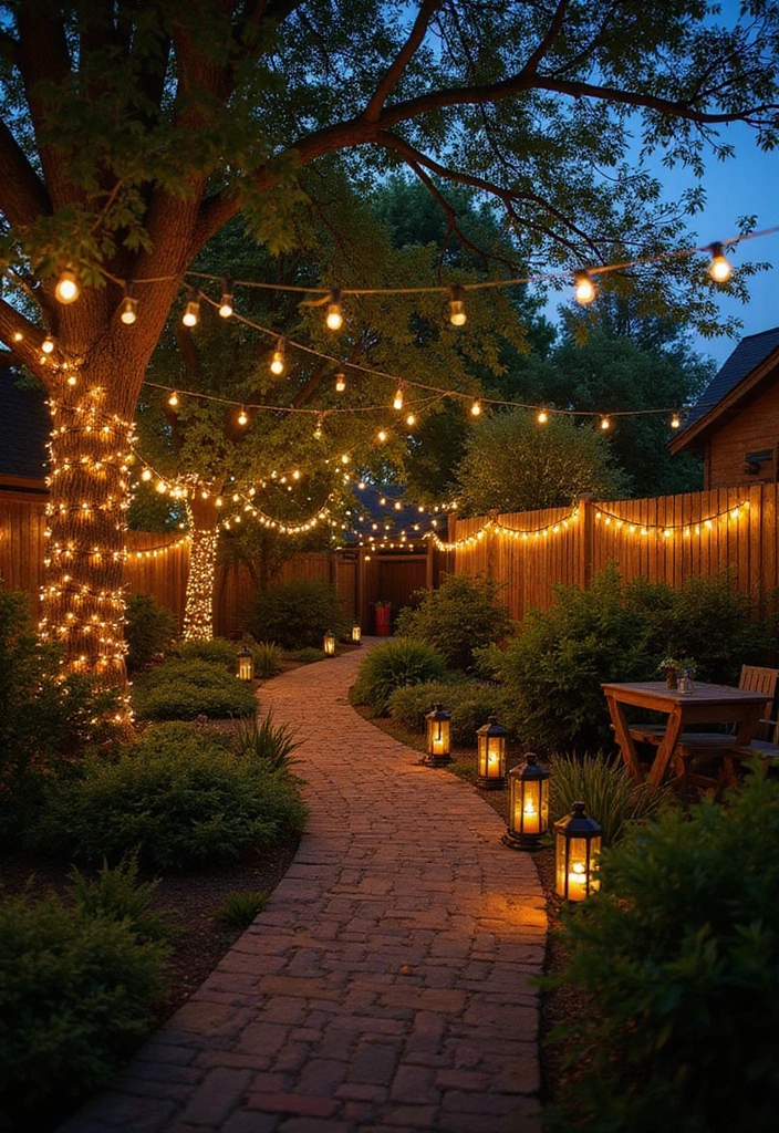 20 Bohemian Gardening Ideas That'll Turn Your Yard into a Serene Retreat (Check Out #11!) - 7. Use Fairy Lights for Atmosphere
