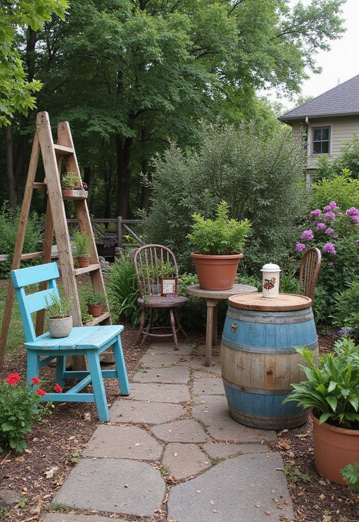 20 Bohemian Gardening Ideas That'll Turn Your Yard into a Serene Retreat (Check Out #11!) - 9. Upcycled Furniture and Decor