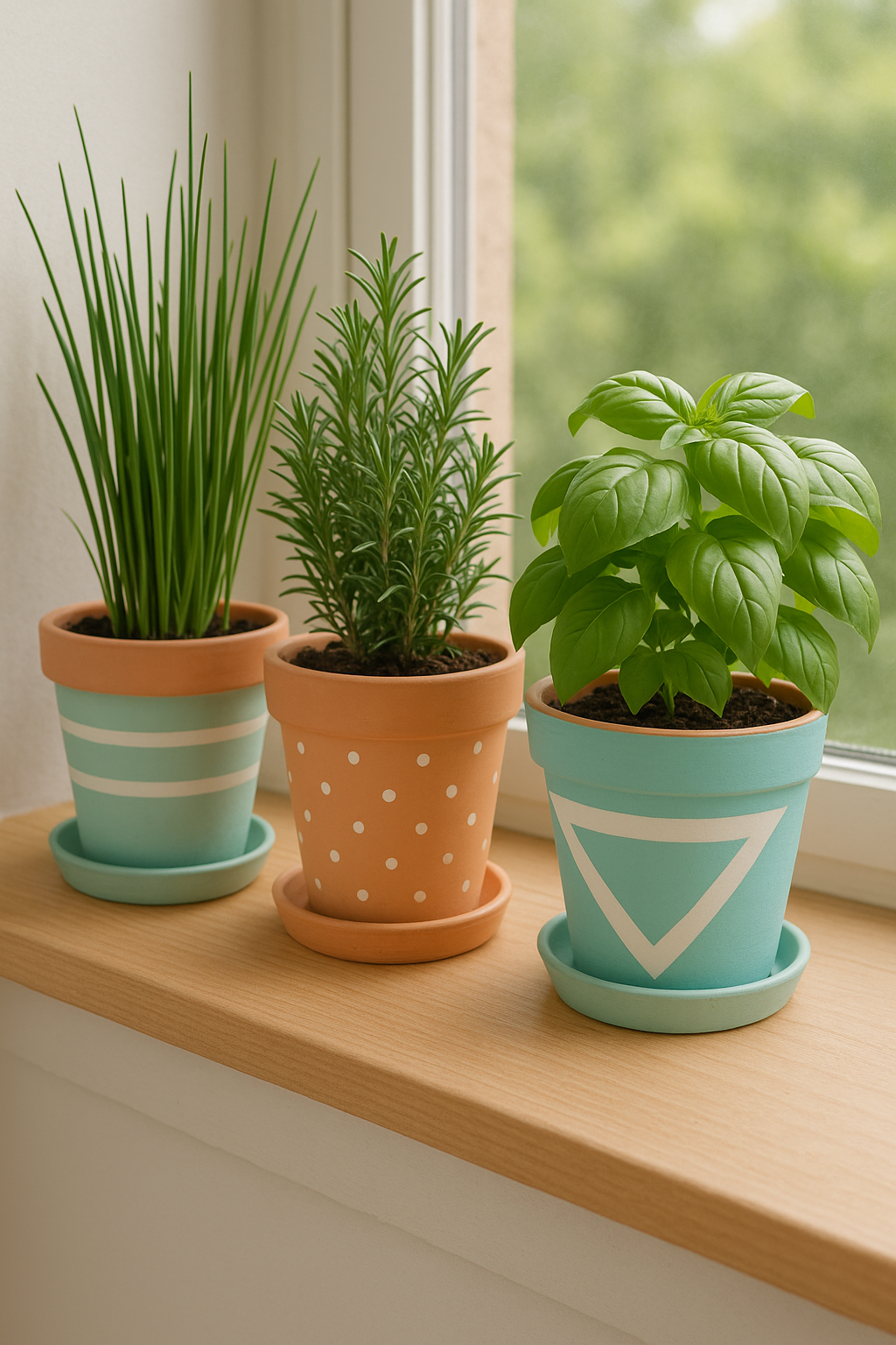 Painted Terra Cotta Pots for an Indoor Herb Garden