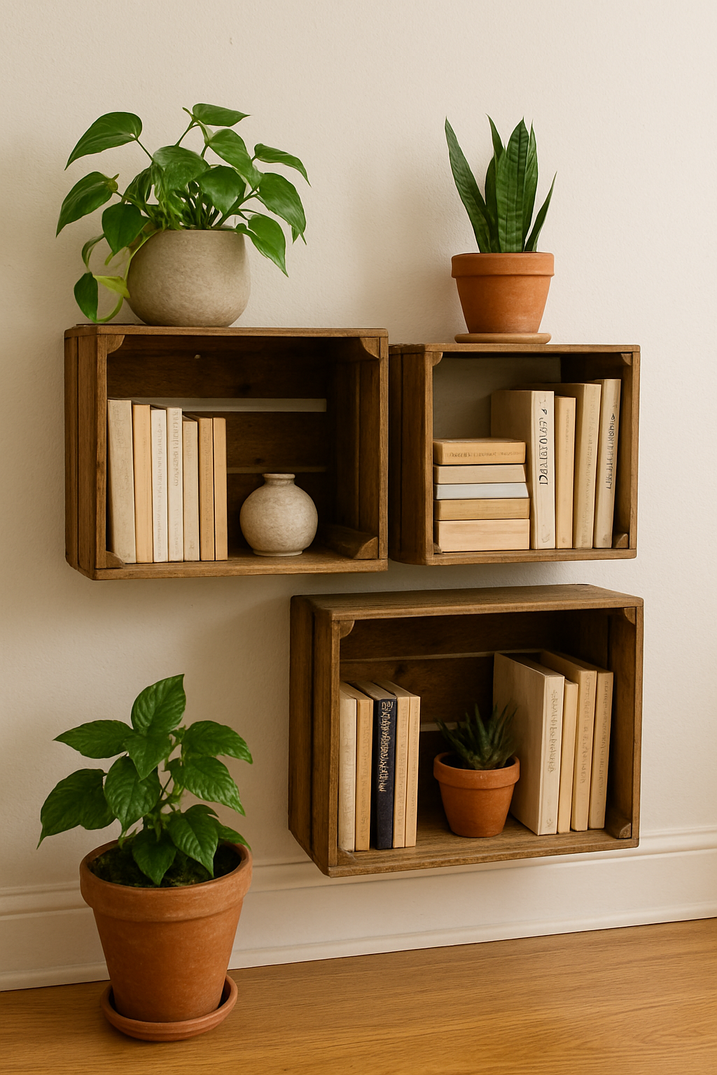 Upcycled Crates as Rustic Storage Shelves