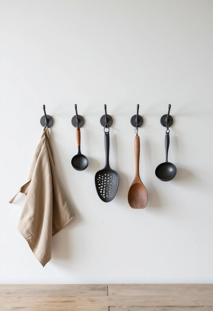 18 Easy DIY Minimalist Kitchen Projects That Will Revamp Your Space (Check Out #7!) - 13. Simple Wall Hooks