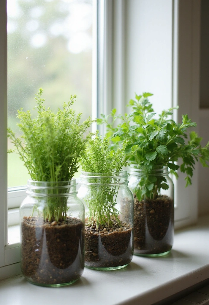 18 Easy DIY Minimalist Kitchen Projects That Will Revamp Your Space (Check Out #7!) - 6. Upcycled Jar Herb Garden