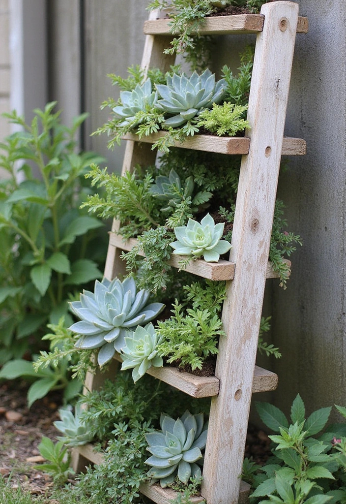 20 Chic Succulent Landscaping Ideas That Will Transform Your Yard (Don't Miss #5!) - 15. Succulent Ladder